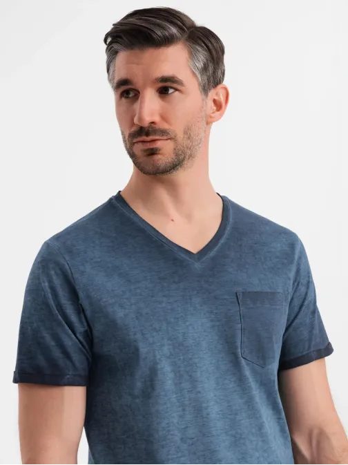 Temno modra moška majica s spranim vzorcem V7 TSWT-0242