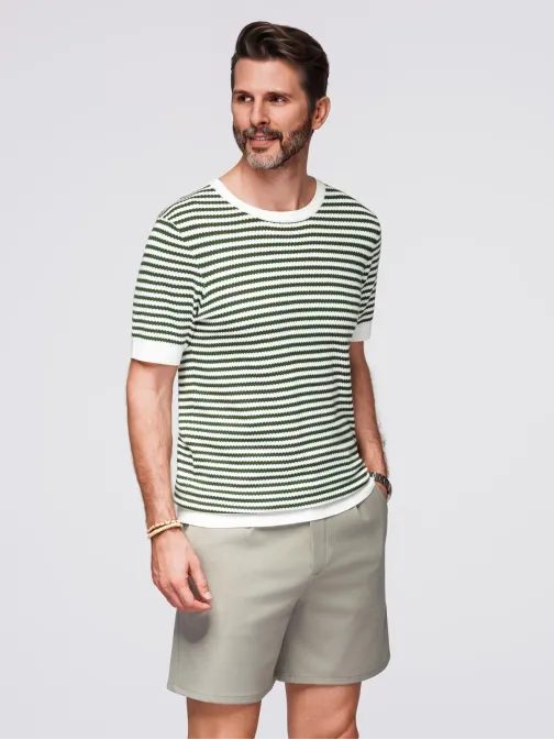 Majica V3 TSCT-0255 z mornarsko olivno in belo barvo