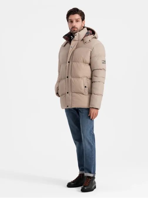 Zimska bež jakna s karirasto podlogo V2 JAHP-0205