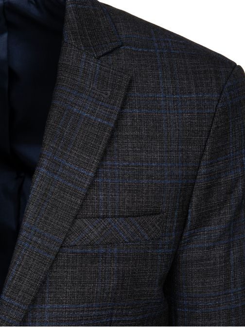 Moški siv blazer z modrim karo vzorcem