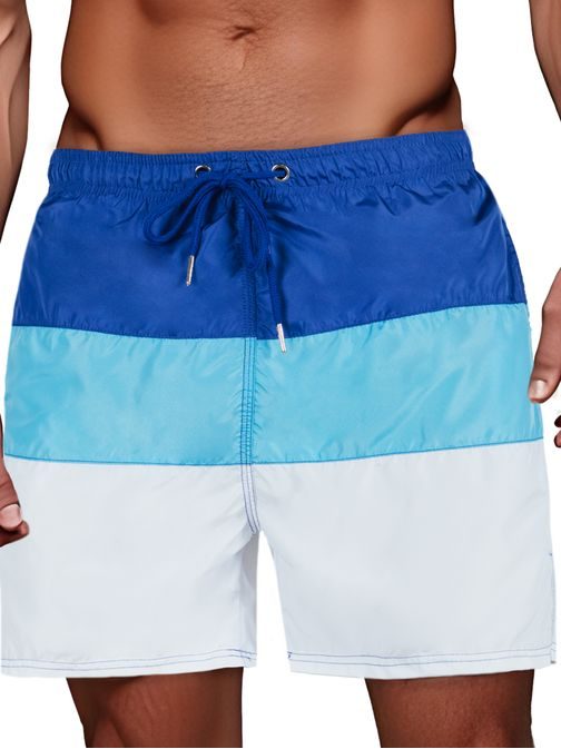 Tribarvne moške kopalke v beli in modri barvi