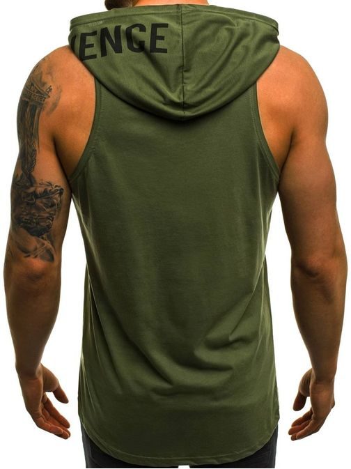 Trendovska zelena majica brez rokavov s kapuco O/2537