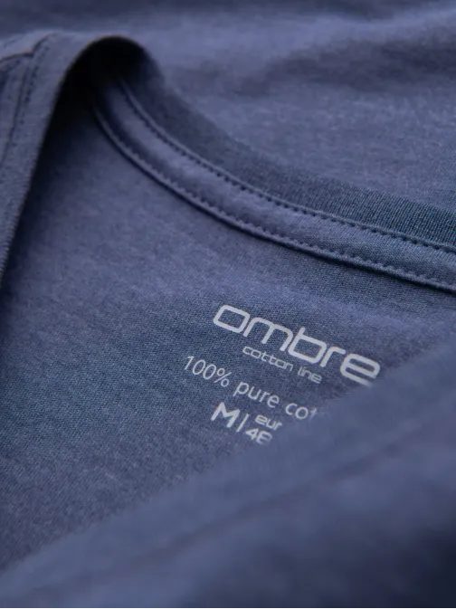 Osnovna bombažna modra majica z V-izrezom V18 TSBS-0237