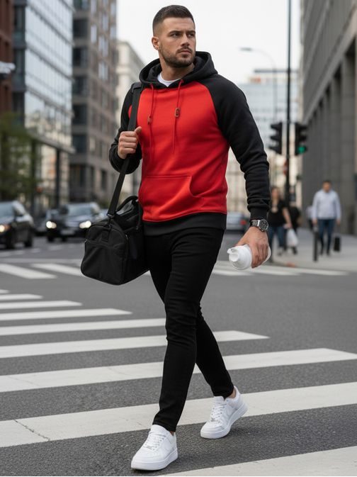 Rdeč pulover z raglan rokavi