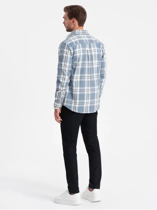 Trendovska flanelna karo modro krem srajca V1 SHCS-0157