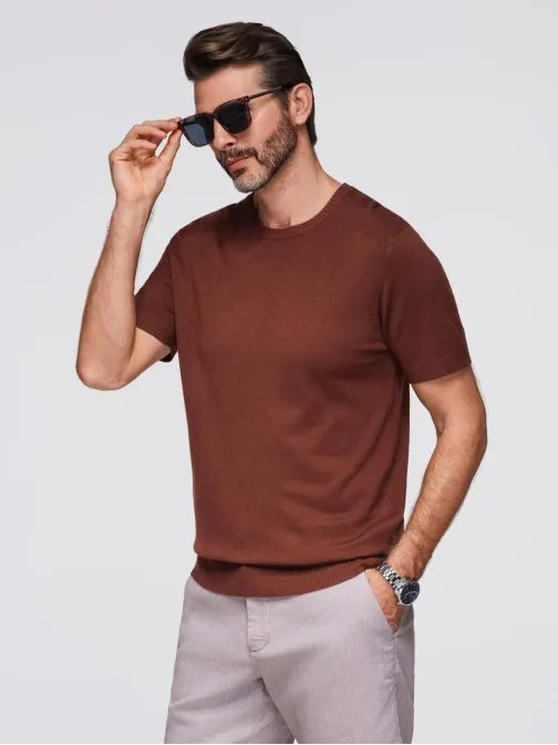 Rjava moška pletena majica V4 TSCT-0252