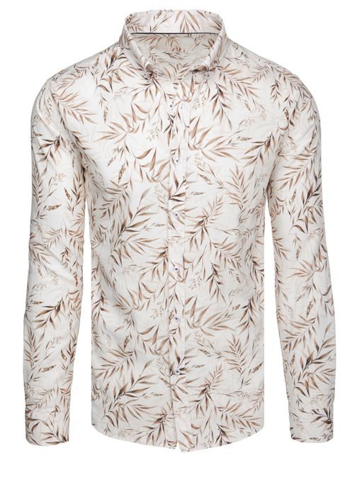 Privlačna bela srajca z rjavim vzorcem listja