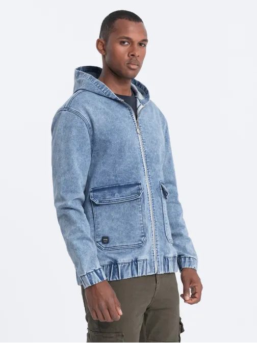 Jeans jakna v modri barvi s kapuco C558 V3