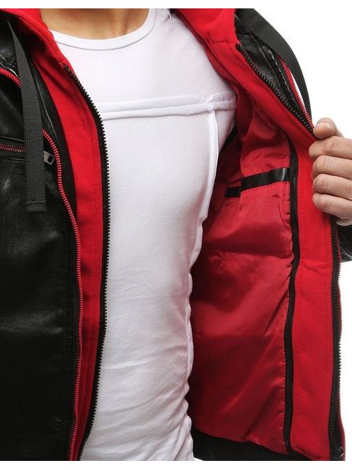 Kombinirana črno - rdeča jakna iz umetnega usnja