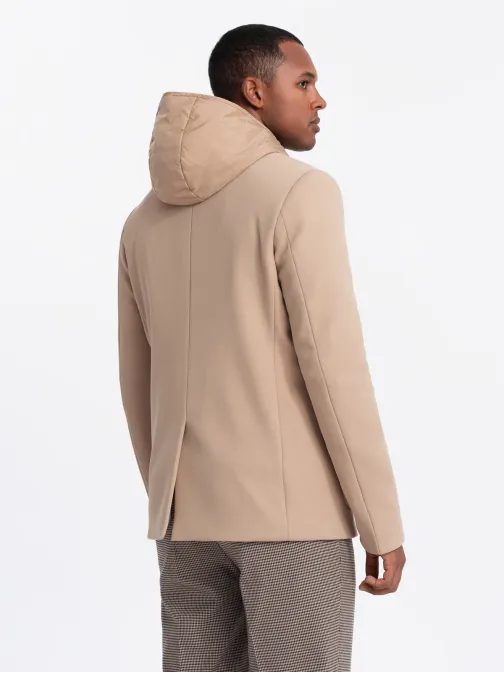 Nenavadni svetlo rjav moški suknjič V1 BLZB-0133