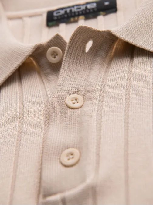 Moška bež črtasta polo majica SLIM FIT V2 POSS-0143