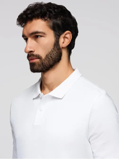 Bela polo majica z dolgimi rokavi V1 POBL-0162