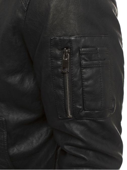 Črna jakna iz umetnega usnja O/4811Z