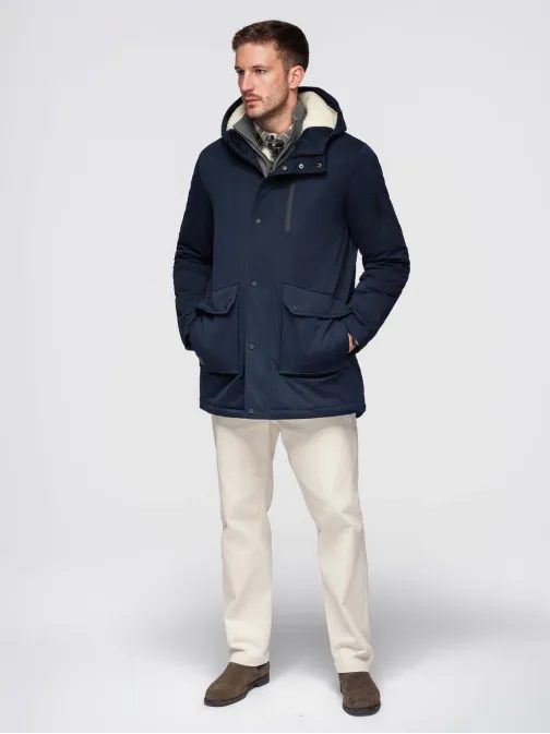 Moška topla jakna v modri barvi V6 OM-JAHP-0302