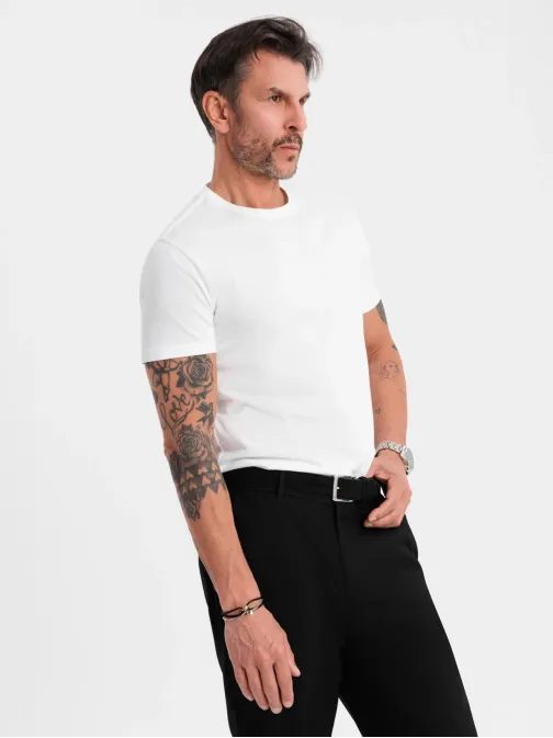 Osnovna bela bombažna majica z okroglim vratom V4 TSBS-0236