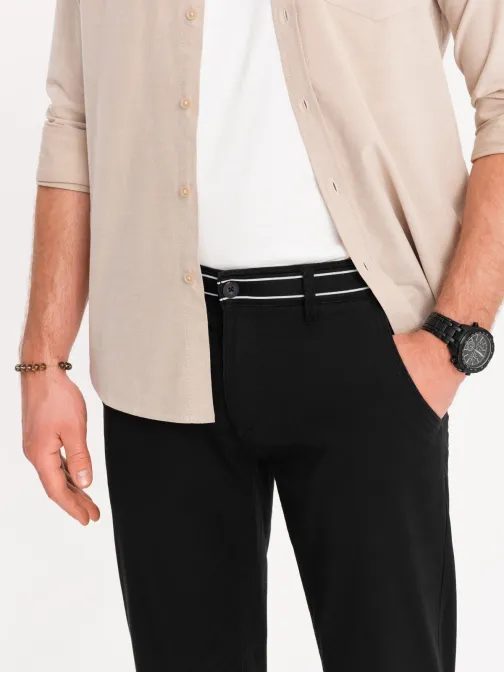 Črne chinos hlače z okrasnim pasom V1 PACP-0118