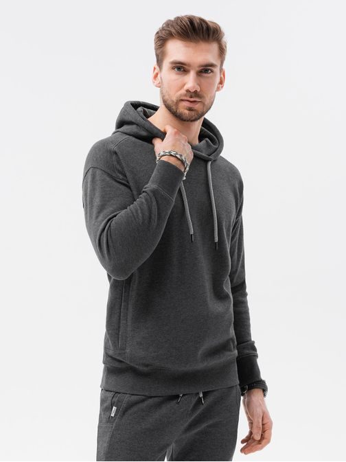Moški temno siv pulover s kapuco B1313