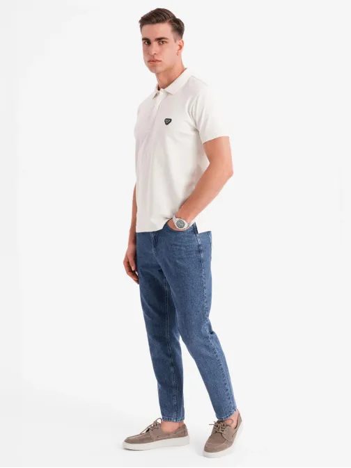 Moška bela polo majica z zadrgo V1 POSS-0148