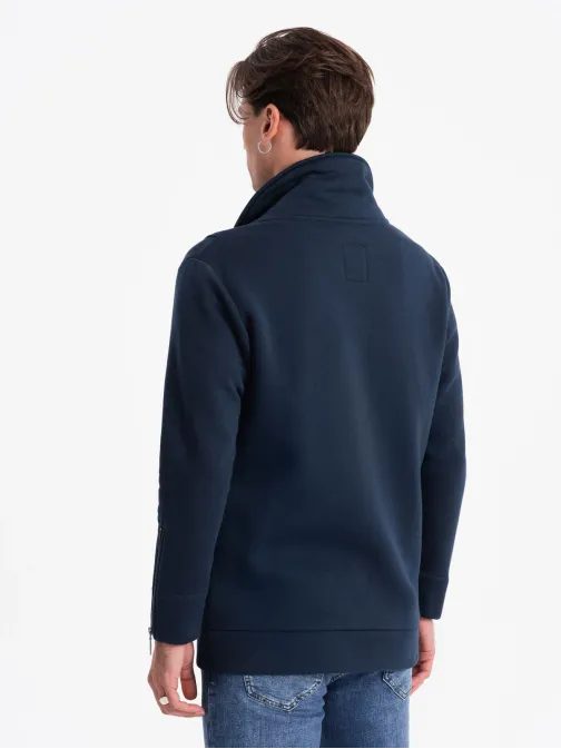 Trendovski temno moder pulover z okrasnimi zadrgami LONDON B1362