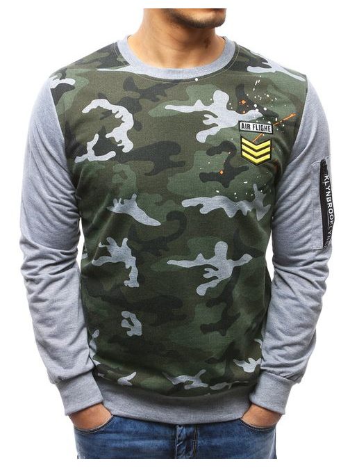 Sivo-vojaški moški pulover z našitki