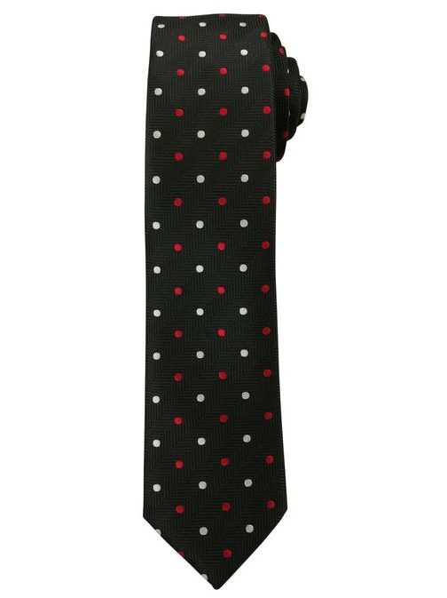 Črna kravata z belo-rdečimi pikami
