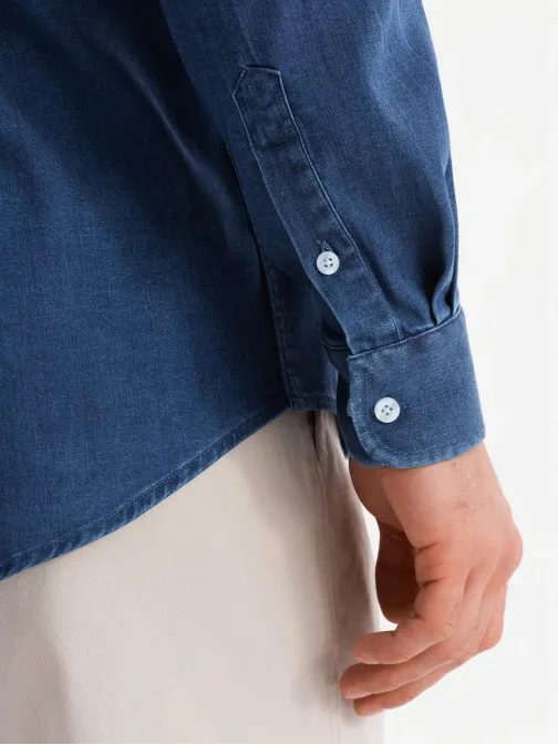 Trendovska temno modra denim srajca z logotipom V1 SHDS-0180