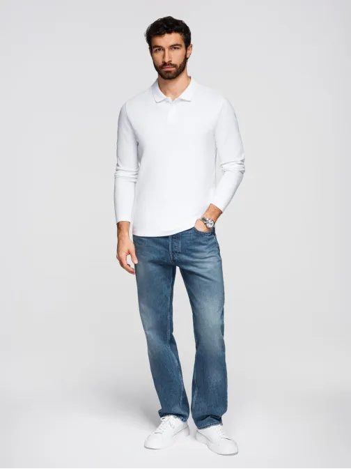 Bela polo majica z dolgimi rokavi V1 POBL-0162