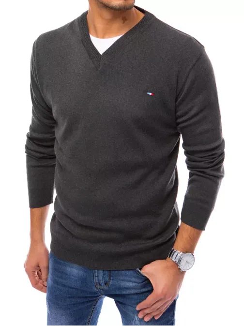Temno siv pulover z V-izrezom