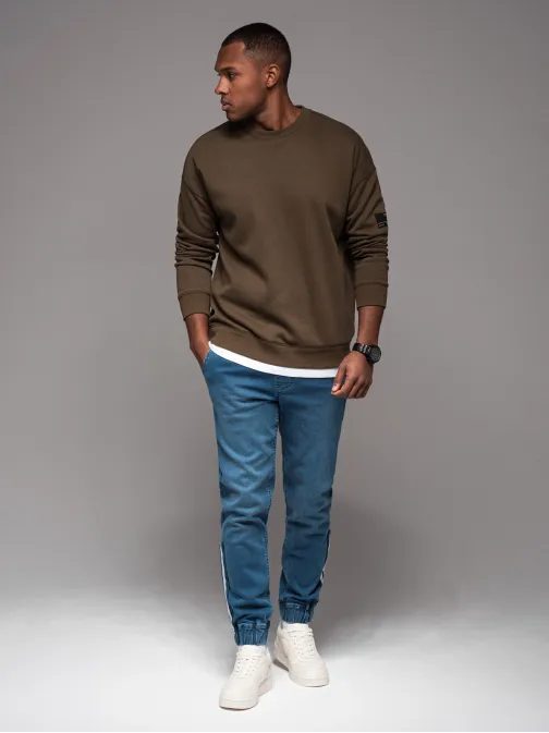 Edinstvene modre jeans joggerke s stranskimi črtami PADJ-0156