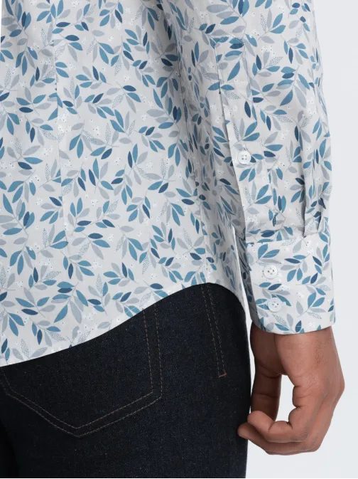Modro siva srajca s cvetličnim vzorcem V2 SHPS-0163