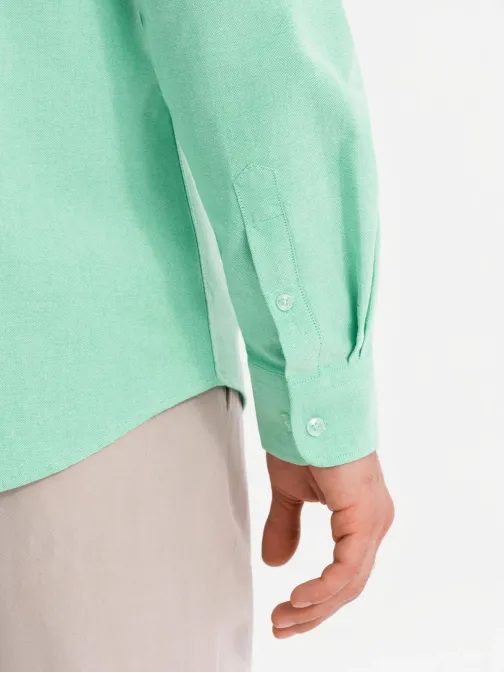 Trendovska moška mint srajca z dolgimi rokavi V4 SHOS-0183