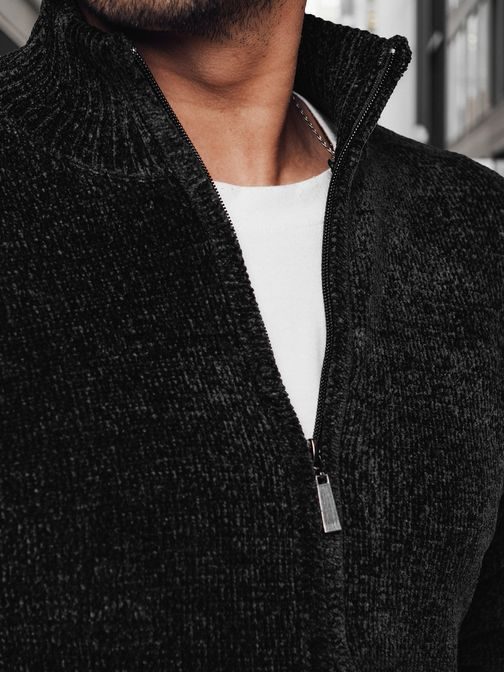 Črn moški pulover z zadrgo