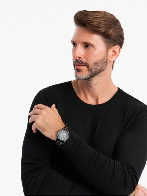 Klasičen črn pulover z okroglim izrezom V2 SWBS-0106