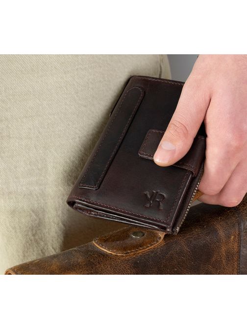 Rjava usnjena trendovska denarnica z zaponko Rovicky