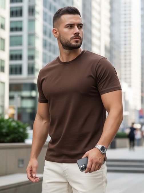 Bombažna rjava majica s kratkimi rokavi