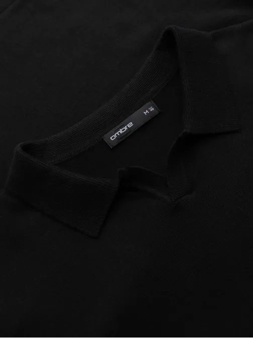 Moška polo majica z dolgimi rokavi in okrasnim našitkom črna v1 om-pols-0140