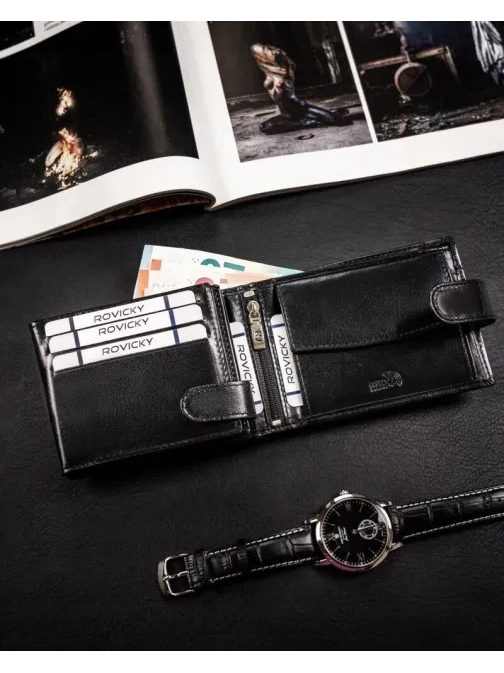 Črna usnjena moška denarnica RV z zaponko