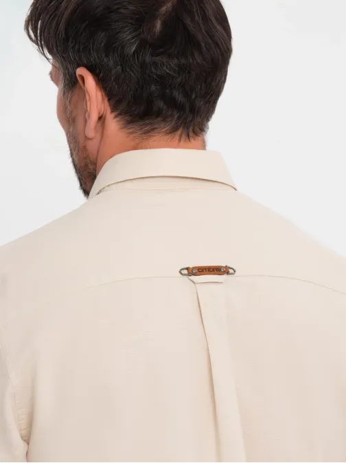 Privlačna moška krem majica z dolgimi rokavi V3 SHCS-0134