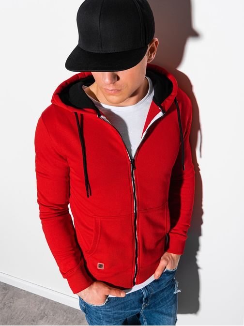 Trendovski rdeč pulover s kapuco B1223