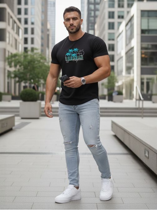 Originalna črna moška majica s poletnim potiskom