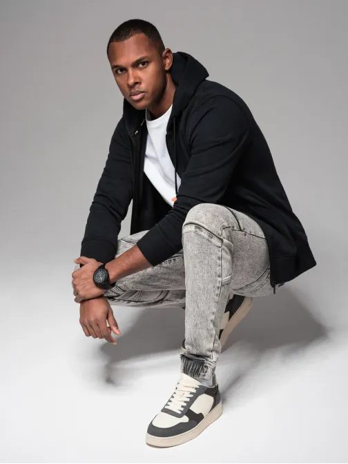 Trendi joggerji iz grafitnega jeansa z okrasnimi elementi V3 PAJO-0123