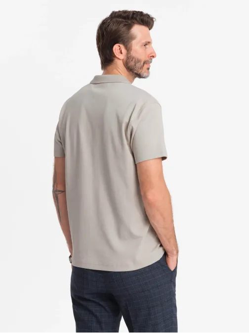 Moška bež polo majica z zadrgo V2-OM-POSS-0132