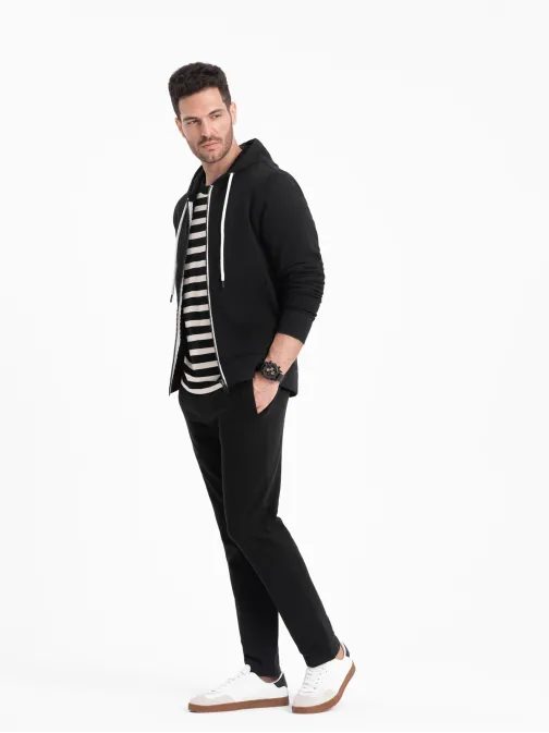 Osnoven črn pulover na zadrgo V5 SSBZ-0178