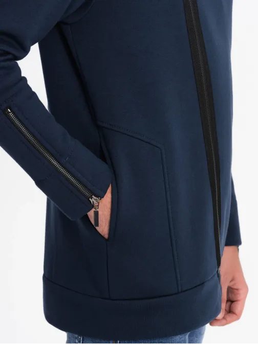 Trendovski temno moder pulover z okrasnimi zadrgami LONDON B1362