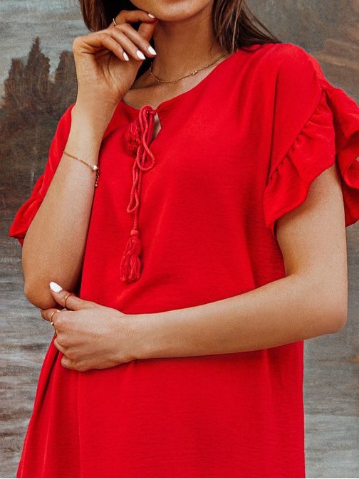 Ženska preprosta obleka v rdeči barvi DLR011