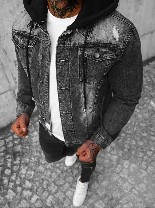 Stilska črna jeans jakna s kapuco NB/MJ505NZ