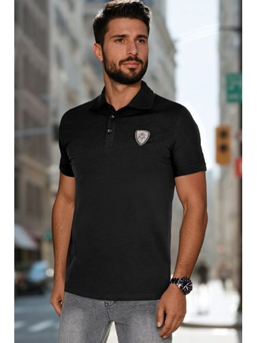 Moška črna polo majica z izrazitim logotipom