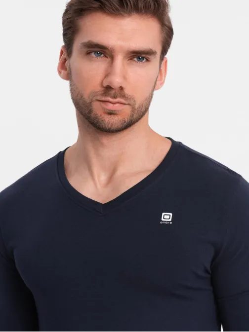 Dvojno pakiranje temnih majic z dolgimi rokavi in V-izrezom z logotipom Z103-V3