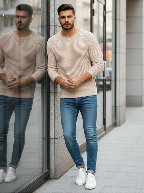 Zanimiv bež moški pulover za vsakodnevno nošenje