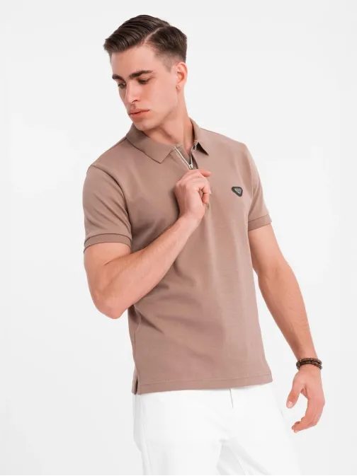 Moška rjava polo majica z zadrgo V3 POSS-0148